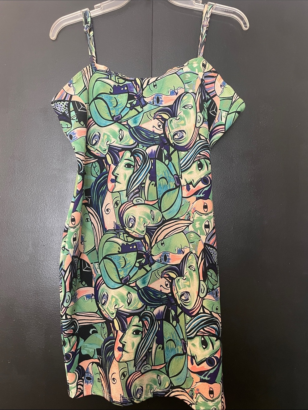 Abstract Faces Print Slip Dress